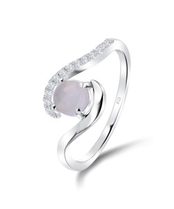 Shining Rose Quartz Stone With CZ Stone Silver Ring NSR-3948